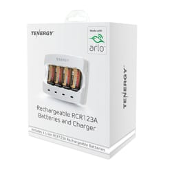 Tenergy Lithium Ion CR123A 3.7 V 650 mAh Rechargeable Batteries and Charger Set 4 pk