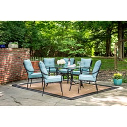 Hanover Lavallette 7 pc Black Steel Transitional Dining Set Ocean Blue