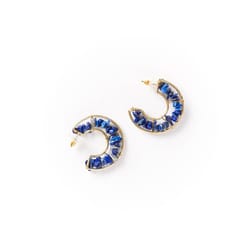 Matr Boomie Shamani Semi-Precious Sodalite Women's Crescent Hoop Blue/Gold Earrings