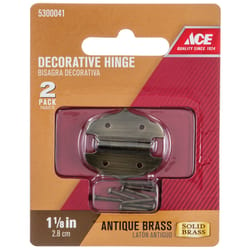 Ace 1-1/8 in. W X 1-1/8 in. L Antique Brass Brass Decorative Hinge 2 pk