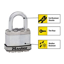 Master Lock 1-9/16 in. H X 1-1/2in in. W Laminated Steel Dual Ball Bearing Locking Weather-Resistant