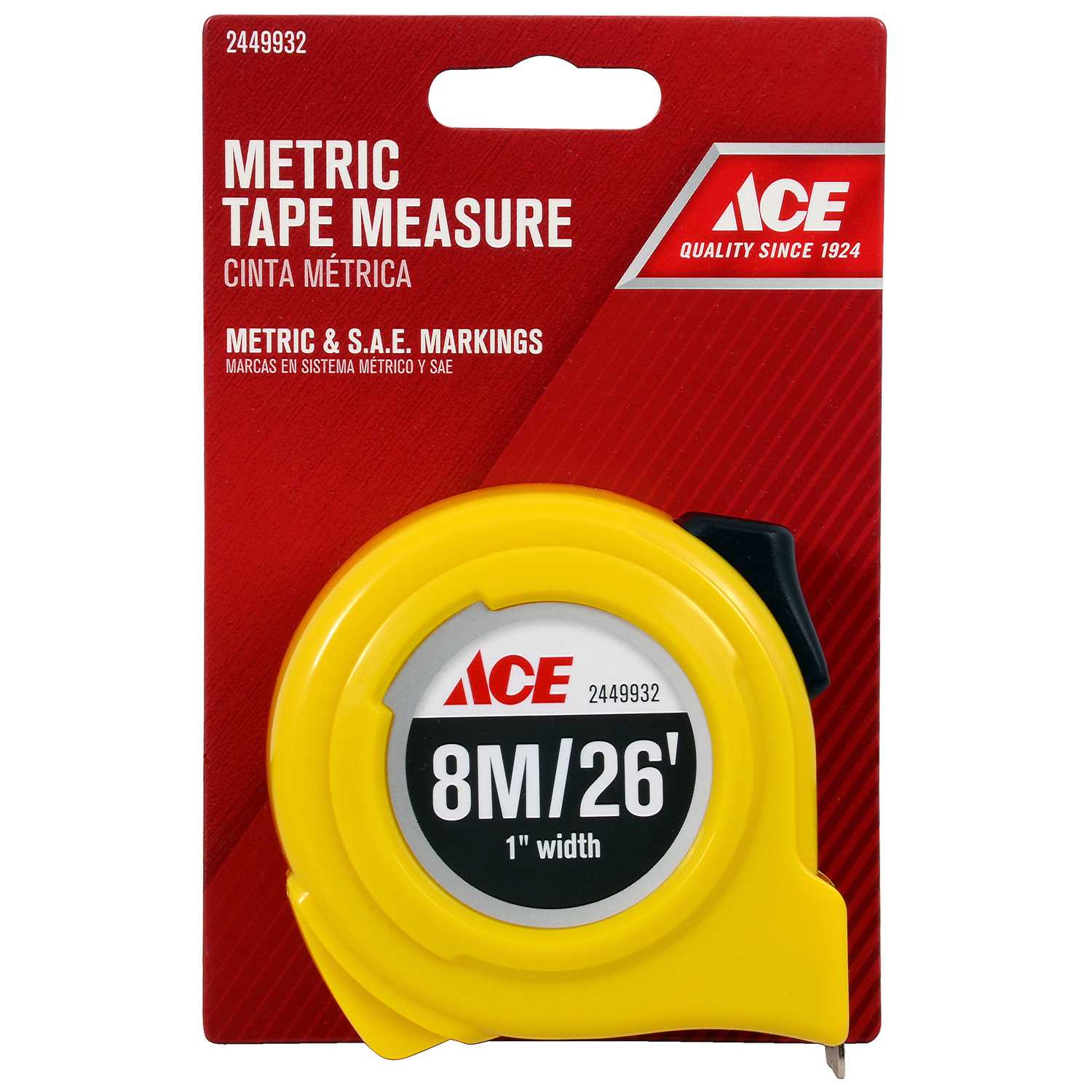 Ace 26 ft. L x 1 in. W Metric Tape Measure Yellow 1 pk Ace Hardware