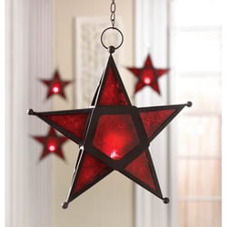 Gallery of Light 9.50 in. H X 3.50 in. W X 10.25 in. L Red Glass/Iron Hanging Star Lantern