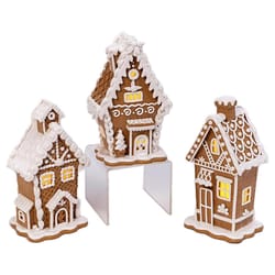Gerson LED Brown/White Lighted Gingerbread Table Decor 7 in.