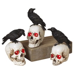 The Gerson Company 8 in. Prelit Skull with Crow Halloween Decor