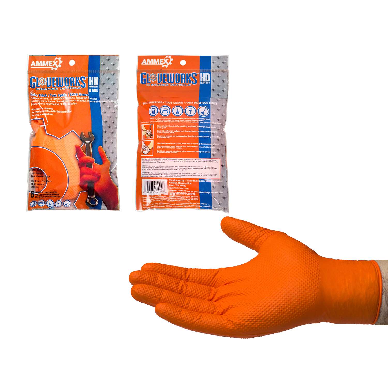 Gloveworks Nitrile Disposable Gloves One Size Fits Most Orange Powder Free 6 pk Ace Hardware