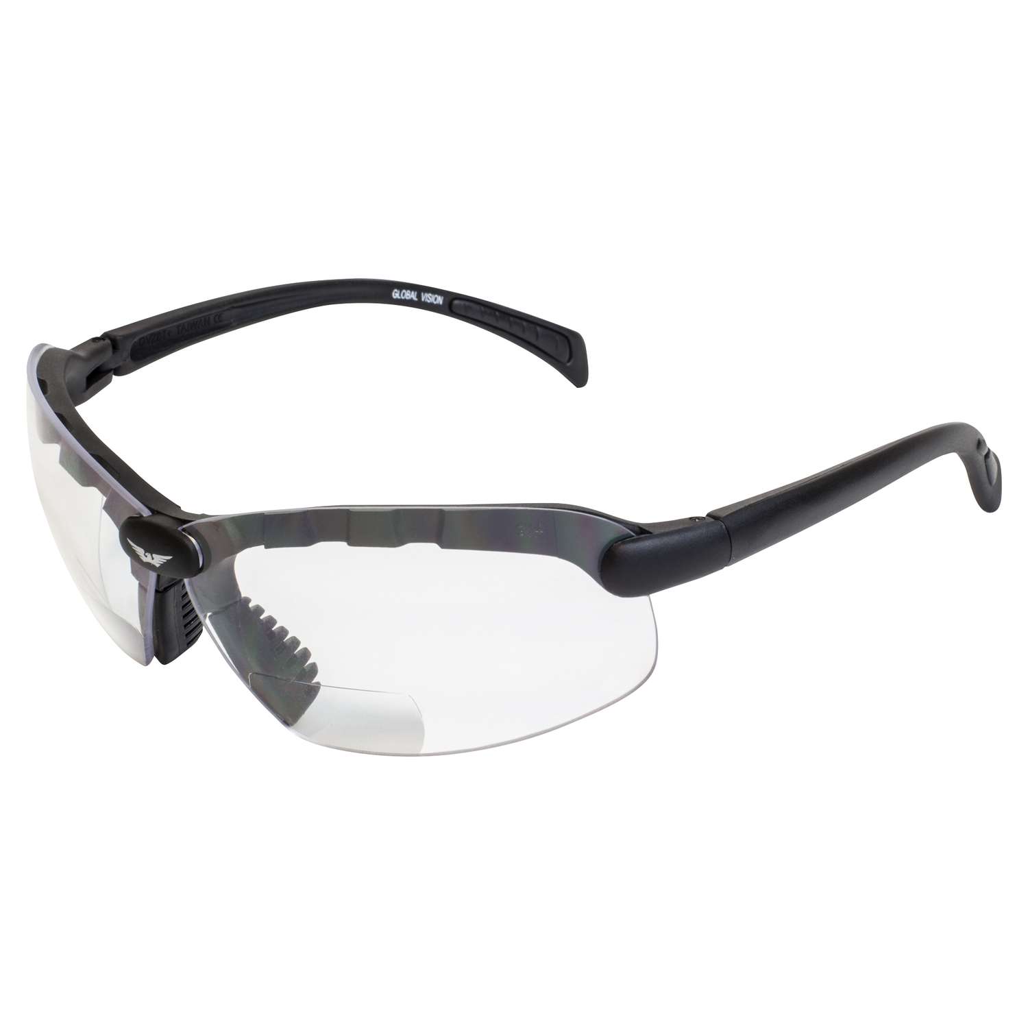 Global Vision C-2 Bifocal Rimless Safety Sunglasses Clear Lens Black ...