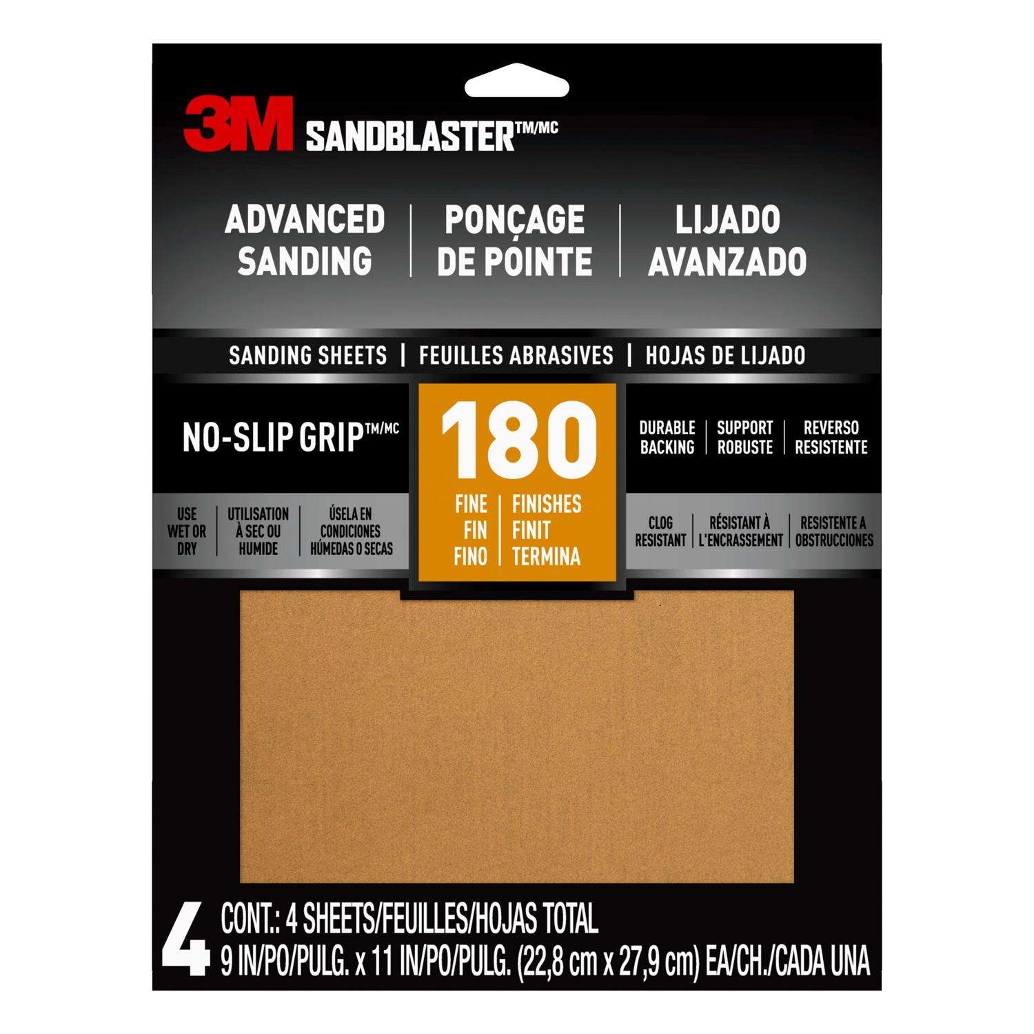 L x 9 in 3M  SandBlaster  11 in W 180 Grit Fine  Sandpaper  4 pk 