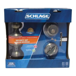 Schlage Georgian Antique Brass Knob and Single Cylinder Deadbolt 1-3/4 in.