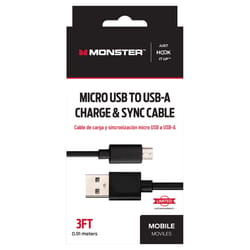 Monster Just Hook It Up USB A to Micro USB Charge and Sync Cable 3 ft. Black