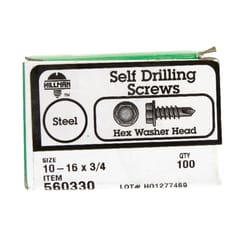 HILLMAN No. 10-16 X 3/4 in. L Hex Hex Washer Head Self-Drilling Screws 100 pk