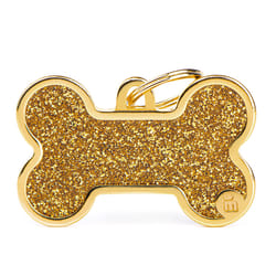 MyFamily Shine Gold Glitter Bone Metal Dog Pet Tags X-Large