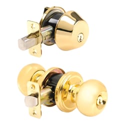 Ace Colonial Polished Brass Deadbolt and Entry Door Knob 1-3/4 in.