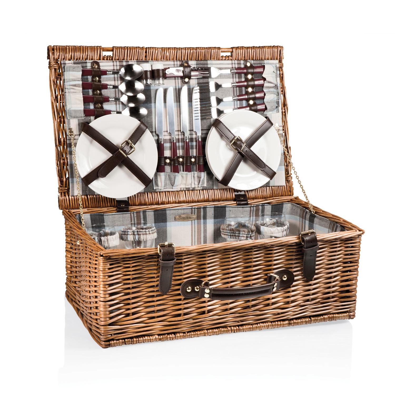 Picnic Time Multicolored Cotton/Wood Picnic Basket Sansujyuku sansujyuku.com
