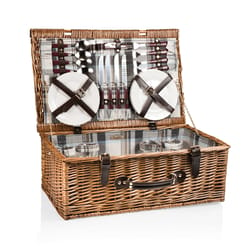 Picnic Time Multicolored Cotton/Wood Picnic Basket