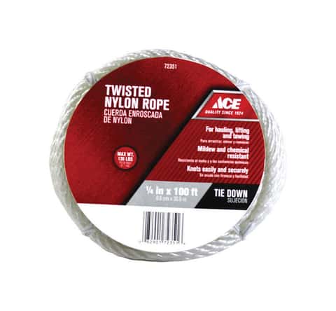 Ace 1/4 in. D X 100 ft. L White Twisted Nylon Rope Ace 1/4 in. D X 100 ft. L White Twisted Nylon Rope