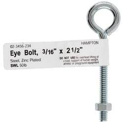 Hampton 3/16 in. X 2.5 in. L Zinc-Plated Steel Eyebolt Nut Included