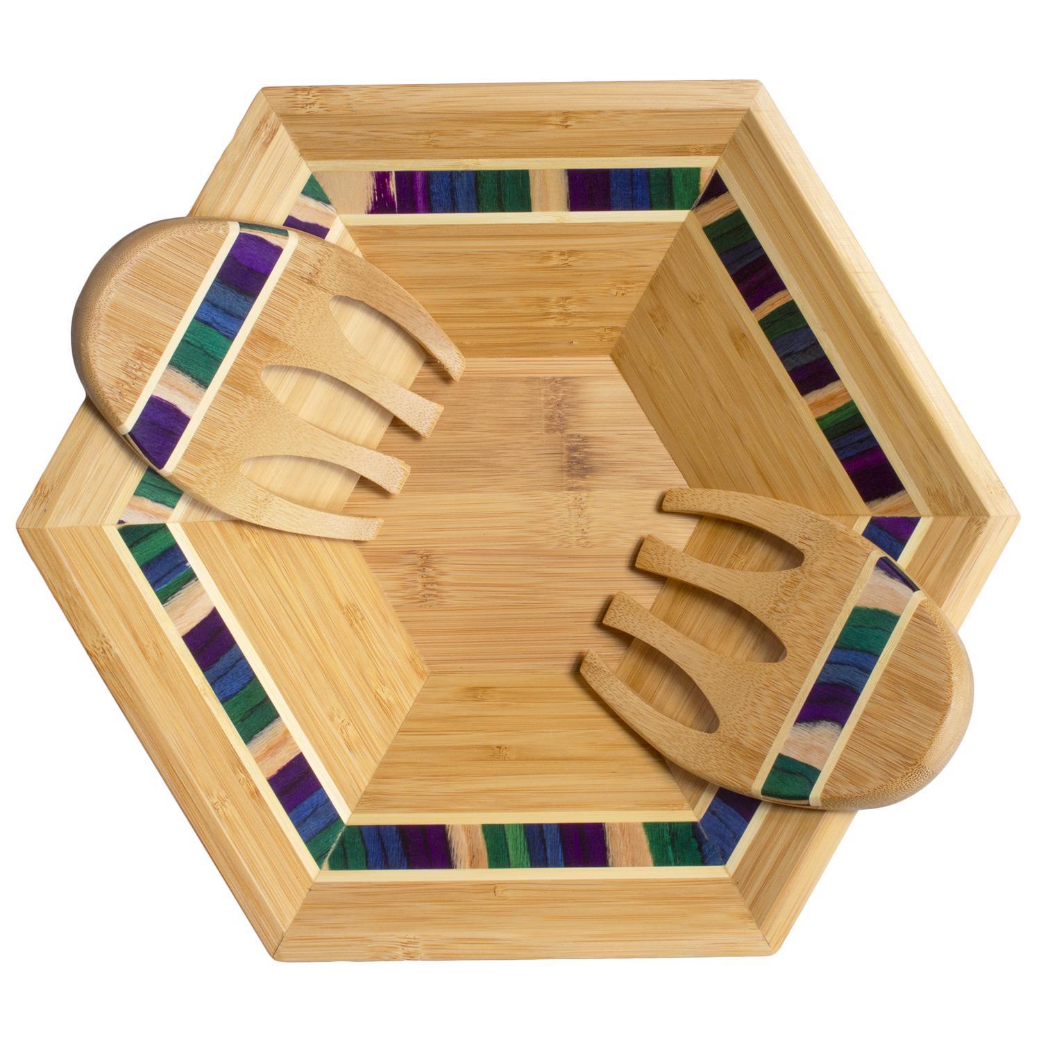 Totally Bamboo Baltique Mumbai Multicolored Birch Wood Bowl w/Salad Hands Set Sansujyuku sansujyuku.com