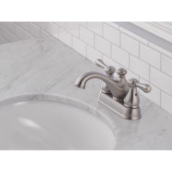 Delta Leland Stainless Steel Farmhouse Centerset Bathroom Sink Faucet 4 in.