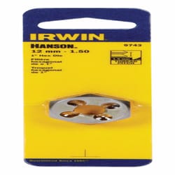 Irwin Hanson High Carbon Steel Metric Hexagon Die 12mm-1.50 1 pc
