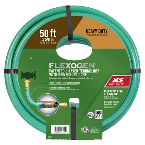 Ace Flexogen 5/8 in. D X 100 ft. L Heavy Duty Premium Grade Garden Hose Green Ace Flexogen 5/8 in. D X 100 ft. L Heavy Duty Premium Grade Garden Hose Green