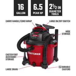 Craftsman 16 gal Corded Wet/Dry Vacuum 12 amps 120 V 6.5 HP