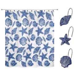 Avanti Linens Ibiza 72 in. H X 72 in. W Blue/White Sea Shells Shower Curtain W/Hooks Polyester