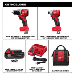 Milwaukee M18 Compact Cordless Brushless 2 Tool Combo Kit