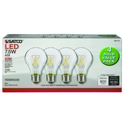 Satco . A19 E26 (Medium) LED Bulb Warm White 60 Watt Equivalence 4 pk