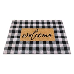 First Concept 18 in. W X 30 in. L Black/White Checkers Welcome Coir Door Mat