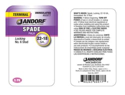 Jandorf 22-18 Ga. Uninsulated Wire Terminal Spade Silver 5 pk