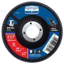 Century Drill & Tool 4-1/2 in. D X 7/8 in. Zirconia Flap Disc 40 Grit 1 pc
