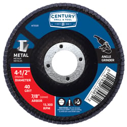 Century Drill & Tool 4-1/2 in. D X 7/8 in. Zirconia Flap Disc 40 Grit 1 pc