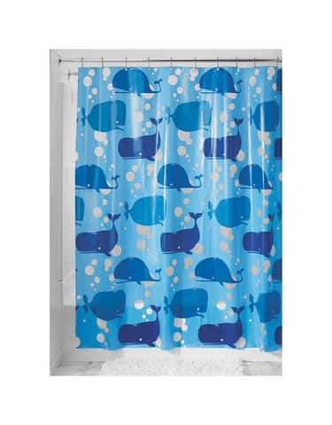 1pc Black Floral Printed Shower Curtain With Hooks, No Drilling Required