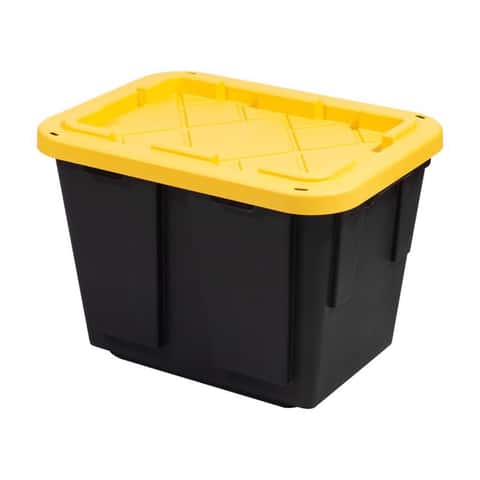 Hyper Tough 12 Gallon Snap Lid Storage Bin Container, Black with Red Lid,  Set of 4