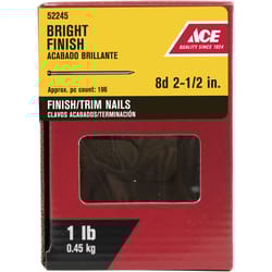 Ace 8D 2-1/2 in. Finishing Bright Steel Nail Countersunk Head 5 lb Ace 8D 2-1/2 in. Finishing Bright Steel Nail Countersunk Head 5 lb