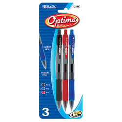 Bazic Products Optima Assorted Retractable Oil Gel Pen 3 pk