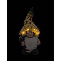 Luxe Light Decor Multicolored Polyresin 9.6 in. H Gnome w Yellow Multi Flower Hat N Shovel Statue