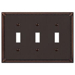 Amerelle Imperial Bead Aged Bronze 3 gang Die-Cast Metal Toggle Wall Plate 1 pk