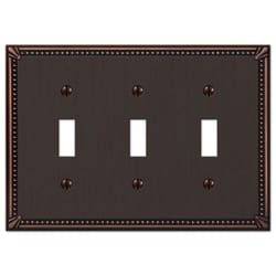 Amerelle Imperial Bead Aged Bronze 3 gang Die-Cast Metal Toggle Wall Plate 1 pk