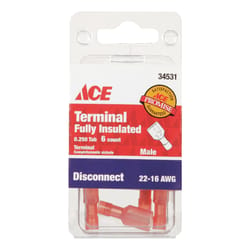 Ace 22-16 AWG Insulated Wire Male Disconnect Red 6 pk