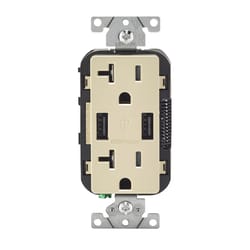 Leviton Decora 20 amps 125 V Ivory Outlet and USB Charger 5-20R