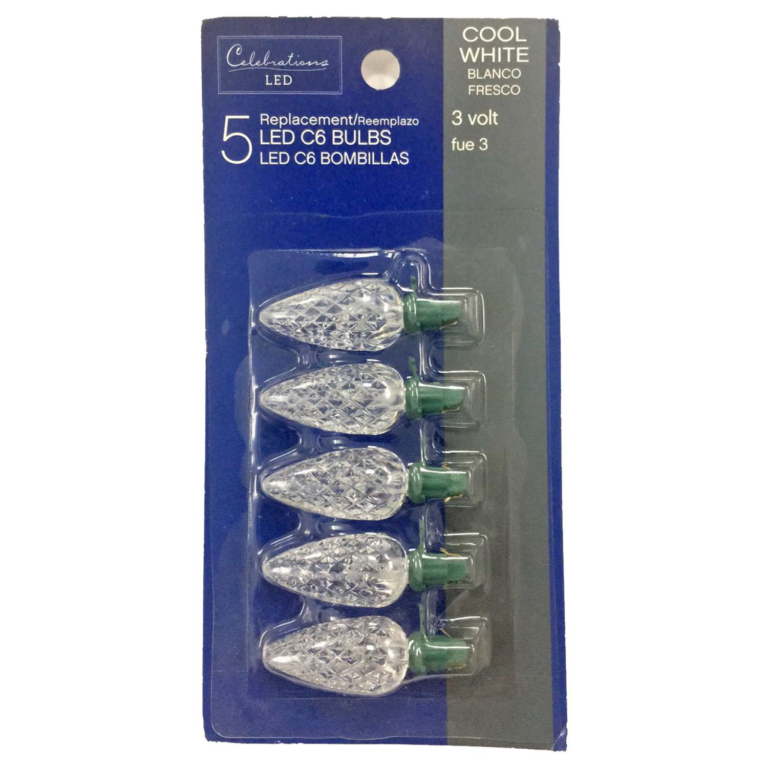 Celebrations LED C6 Cool White 5 count Replacement Christmas Light