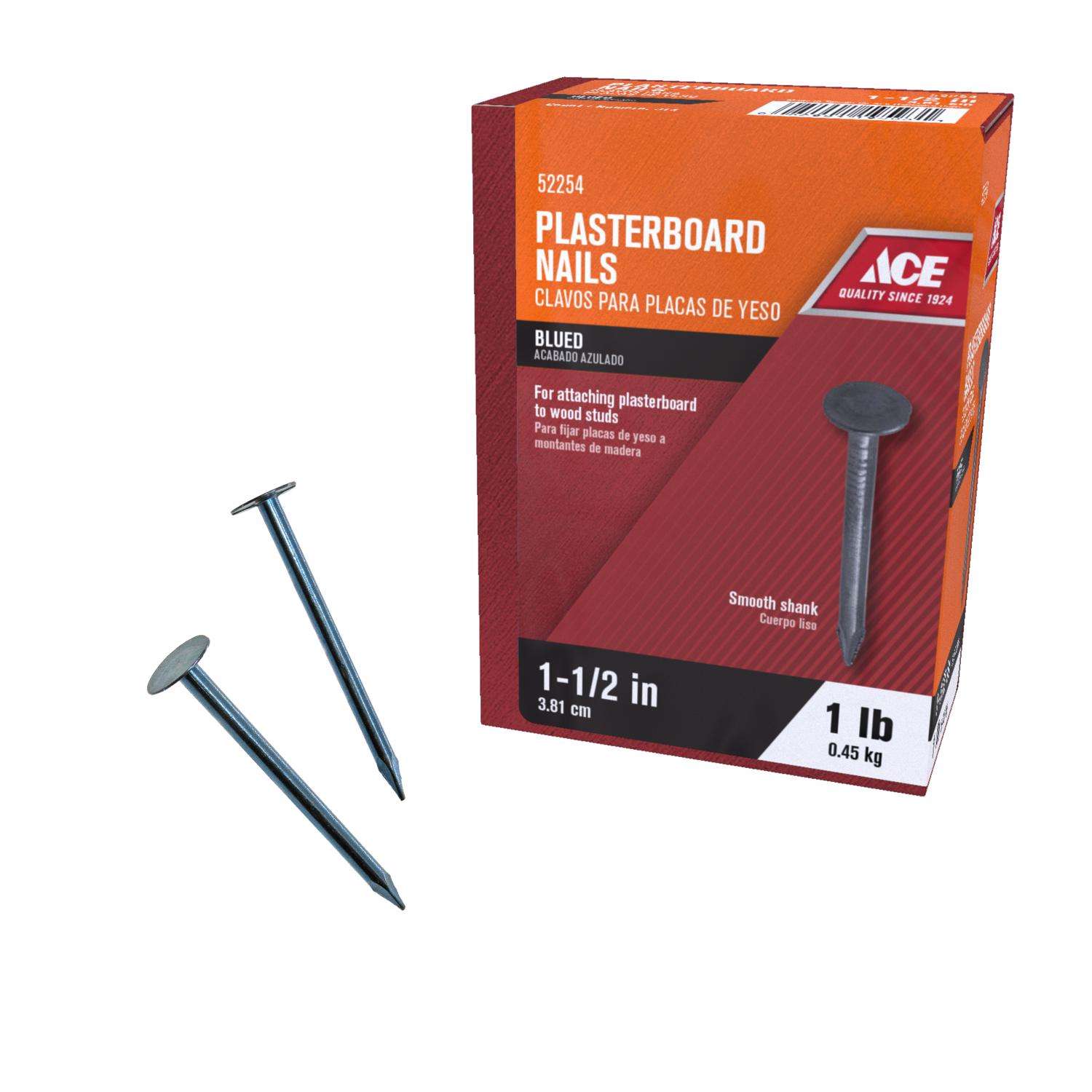 Ace 1-1/2 in. Drywall Phosphate-Coated Steel Nail Round Head 1 lb Ace 1-1/2 in. Drywall Phosphate-Coated Steel Nail Round Head 1 lb