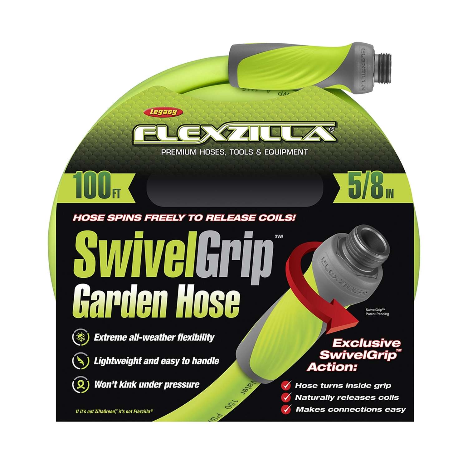 Flexzilla SwivelGrip 5/8 in. D X 100 ft. L Zilla Green Hybrid Polymer