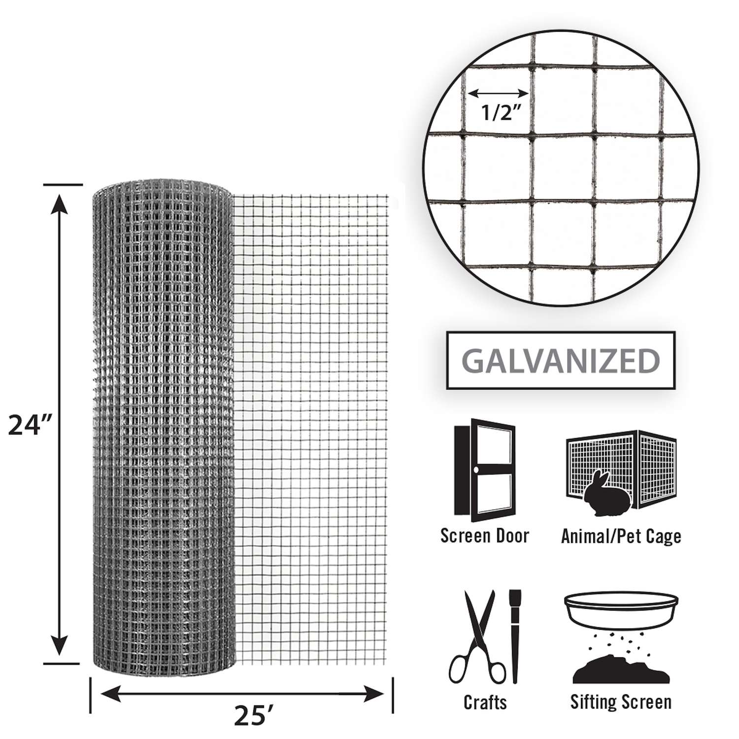 1/2 in. Mesh x 3 ft. x 25 ft. 19-Gauge Galvanized Steel Hardware Cloth