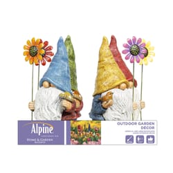 Alpine Polyresin Multi-color 10 in. Gnome with Flower Statue
