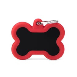 MyFamily Hushtag Black/Red Bone Aluminum Dog Pet Tags Medium