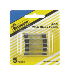Bussmann 7.5 amps AGC Clear Glass Tube Fuse 5 pk