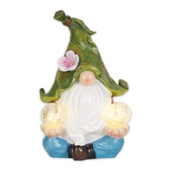Zingz Polyresin Multi-color 11.6 in. Meditating Leaf-Hat Gnome Garden Statue